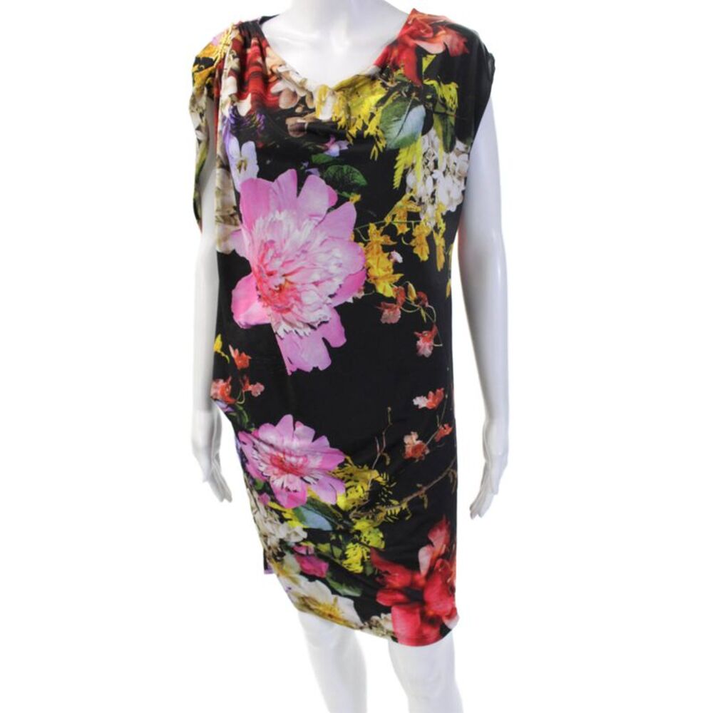 Roberto Cavalli Womens Sheath Dress Black Floral Size 6